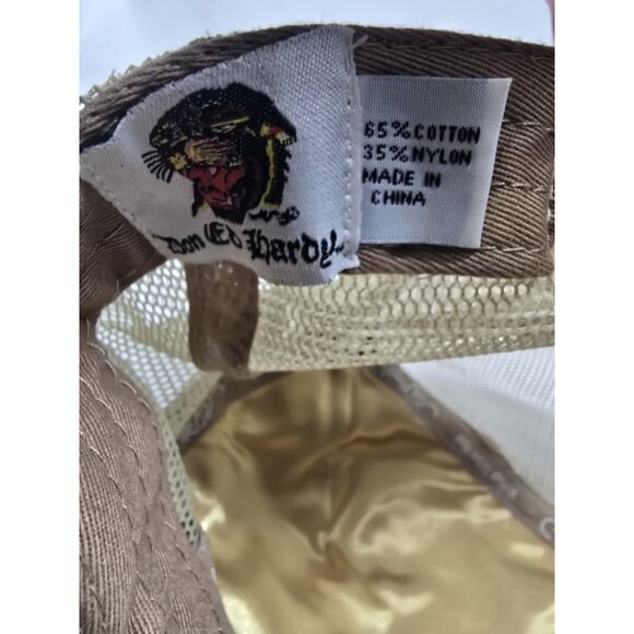 ED HARDY Snapback Trucker Hat Gold Glitter Skull Mesh Cap- Y2K STYLE- Unisex - Picture 5 of 9